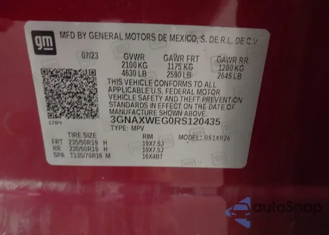 2024 Chevrolet Equinox Awd Rs from USA, damaged, VIN 3GNAXWEG0RS120435